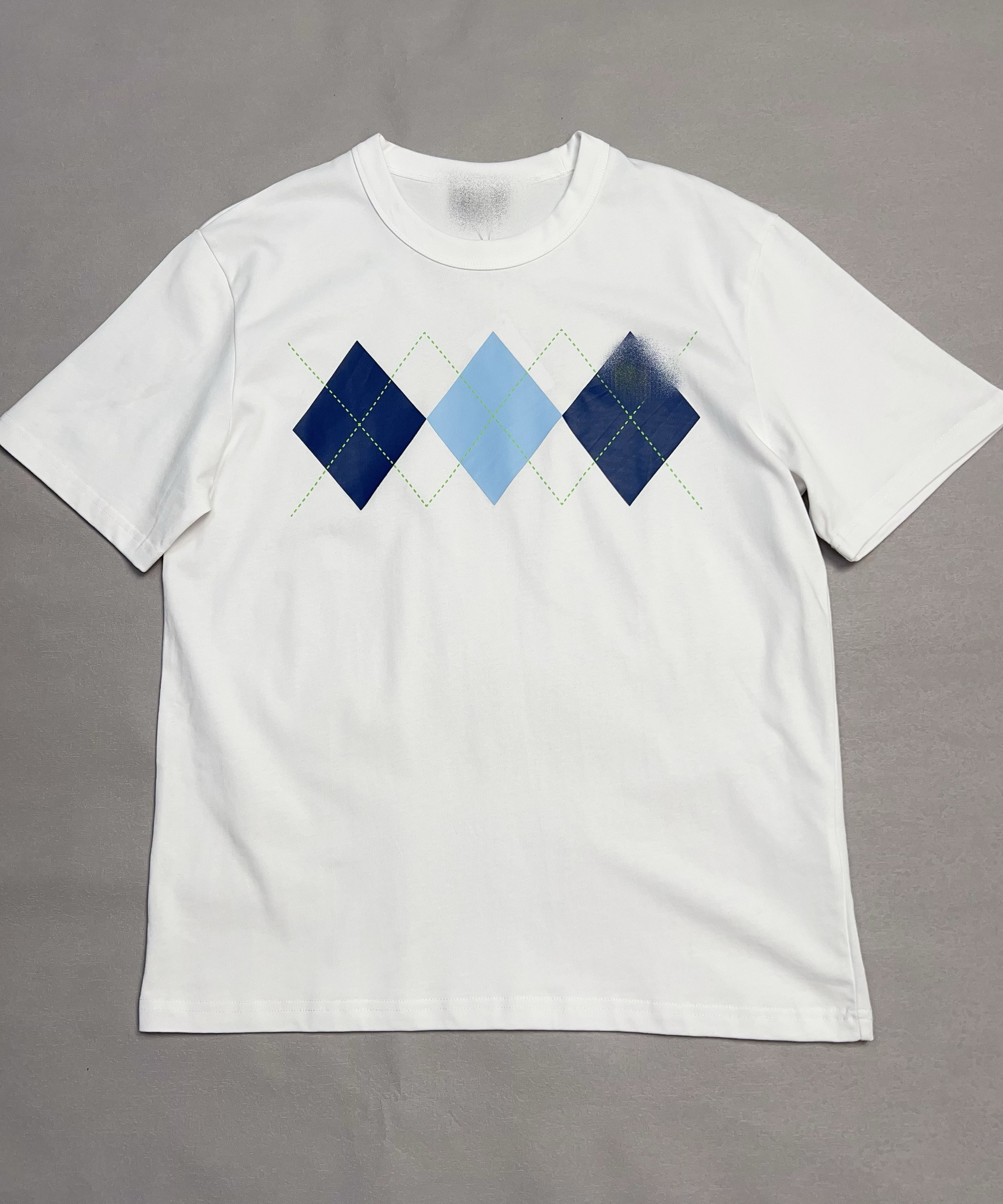 夏季时尚印花菱格男女款短袖透气舒适休闲打底衫青年圆领短袖体恤