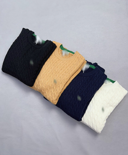 毛衣刺绣棉质打底圆领套头长袖 麻花编结针织男士 毛衣 美式 秋冬款