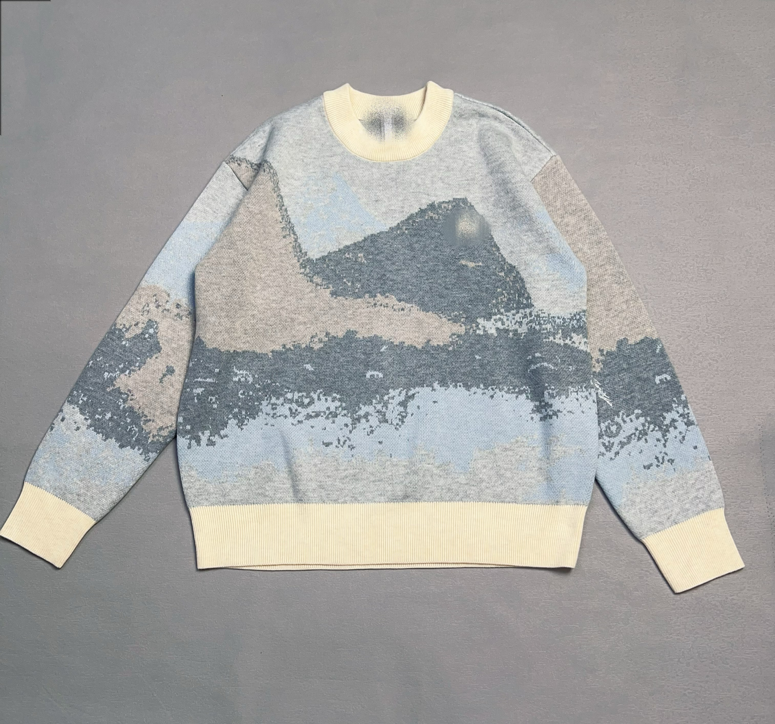 彩绘休闲胶印螺纹圆领毛衣男女情侣同款羊绒羊毛针织套头毛衣外套