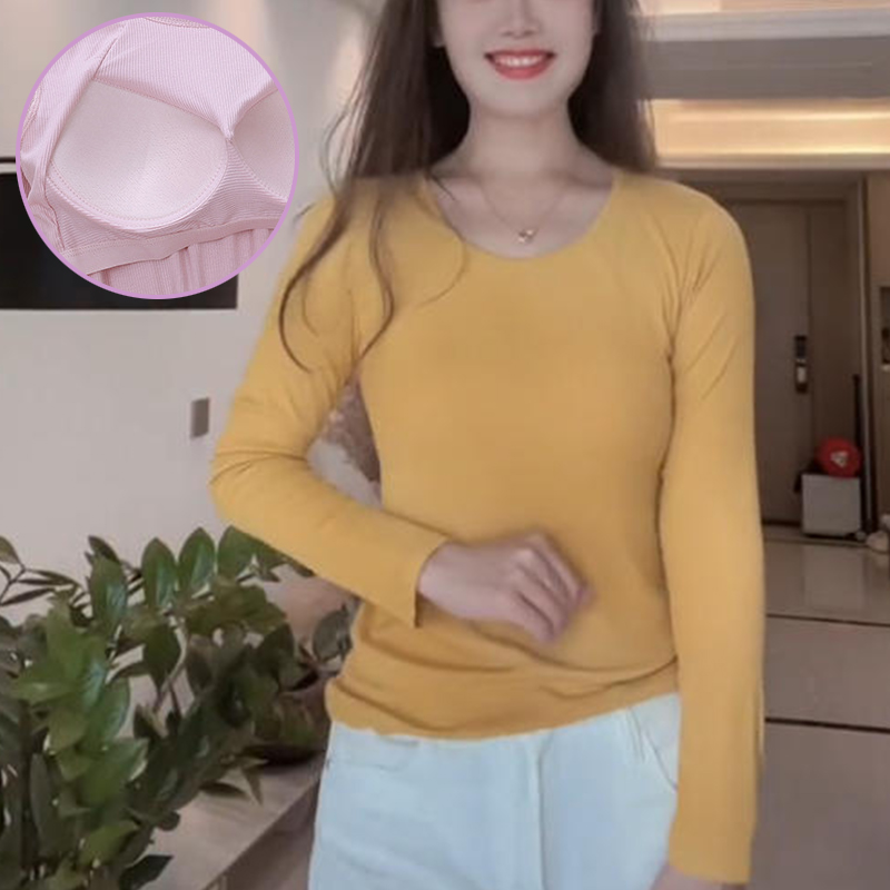 带胸垫打底衫女秋衣薄款长袖T恤
