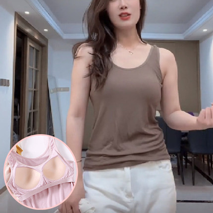 薄款女带胸垫背心免穿文胸罩杯一体式无钢圈瑜伽打底内搭吊带内衣