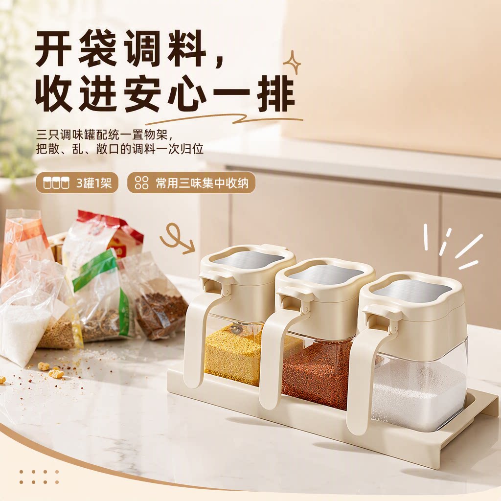 厨房玻璃调味罐密封防潮套装