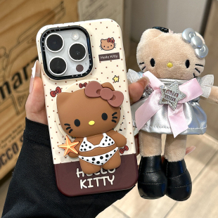 波点比基尼黑皮kitty猫磁吸支架适用苹果17promax手机壳iPhone16pro新款15菲林壳14/13女款防摔保护套