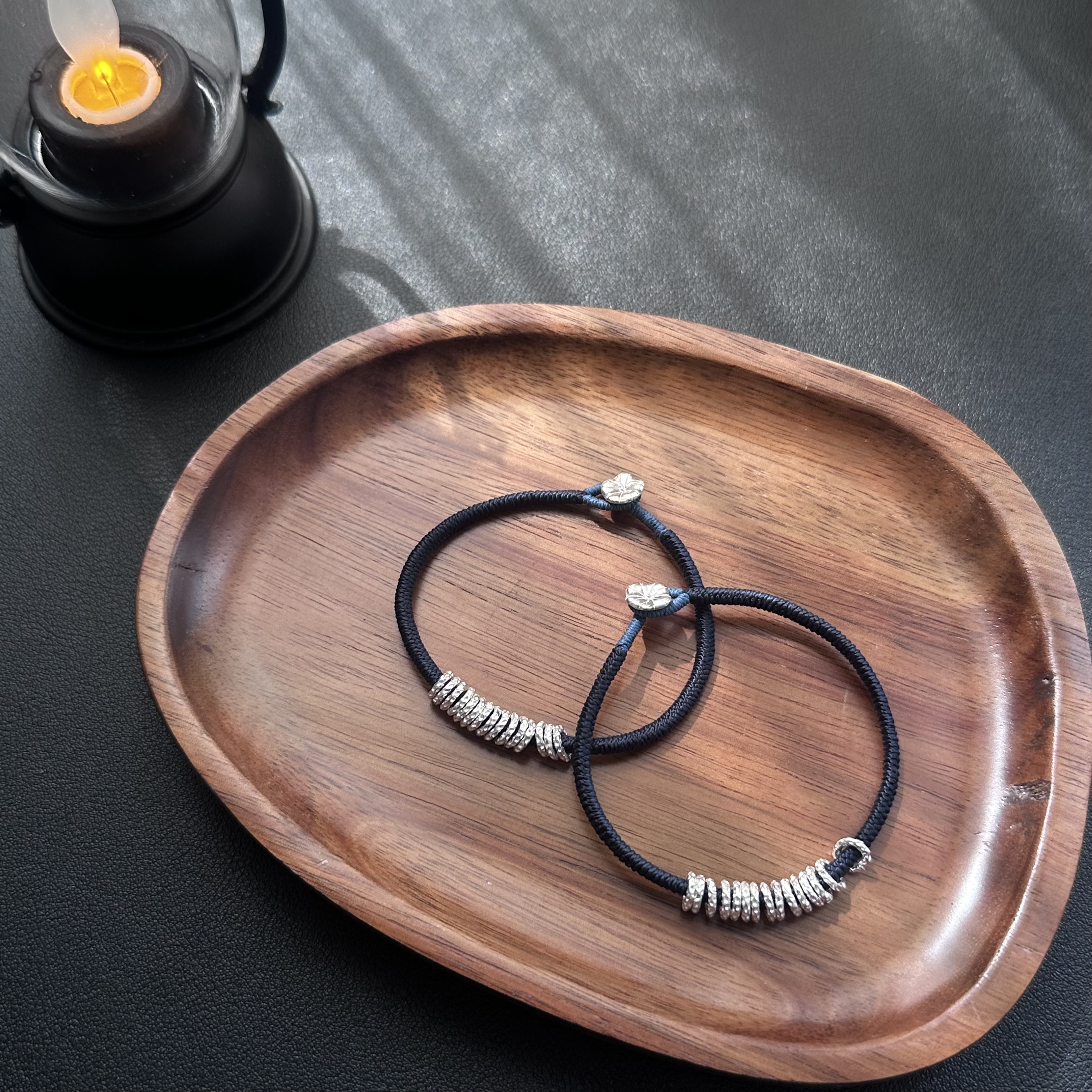 纯手工复古中国风编织金刚结925银荷花盘缠手绳手链送女生日礼物