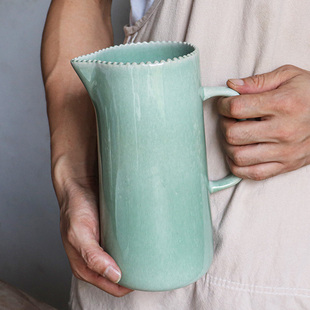 珍珠边ins用途多水壶家用壶大容量凉水壶复古陶瓷花插摆件手把壶