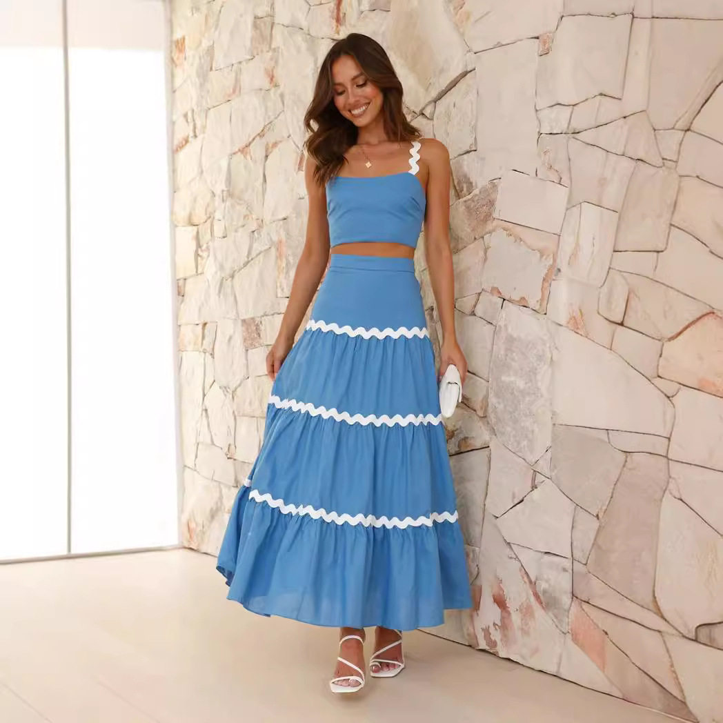 性感波纹抹胸超大摆套装裙 Sexy Ripple Bra Skirt Set