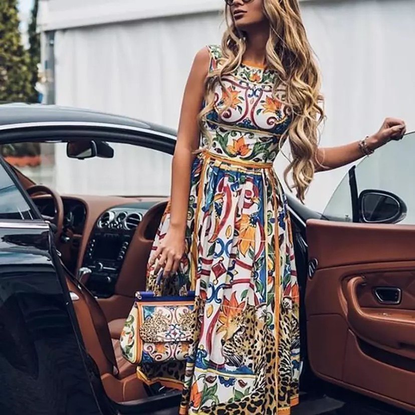 Porcelain Summer Floral Dress Women's Long Party Robe