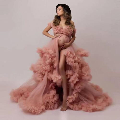 2022 new women's pregnant dress with big swing gauze粉色