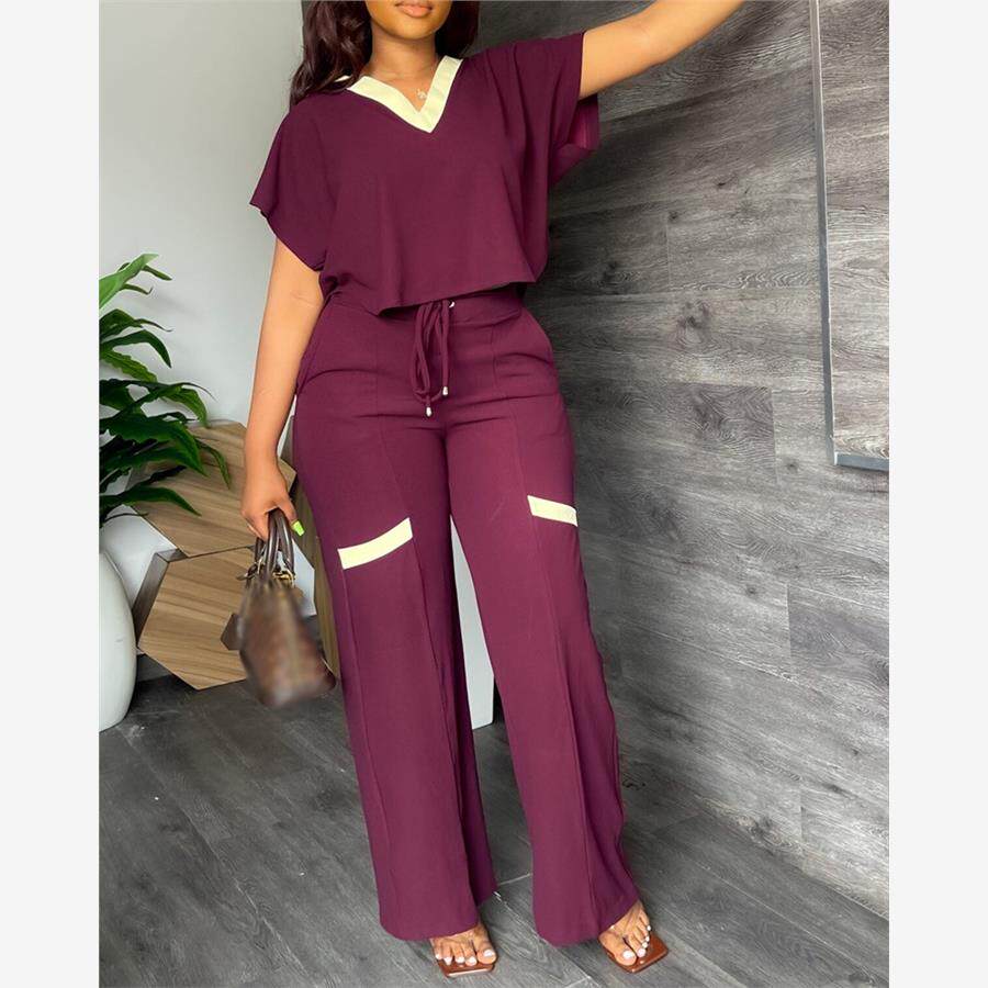 纯色休闲T恤直筒裤套装Solid Color Casual T-shirt Pants Set