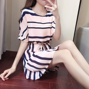 2019 summer women casual cute dress ladies stripe dresses 女