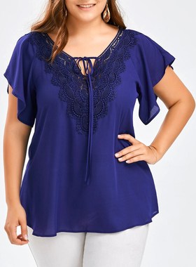 summer plus size clothes lace t shirts MM hot women blouse女