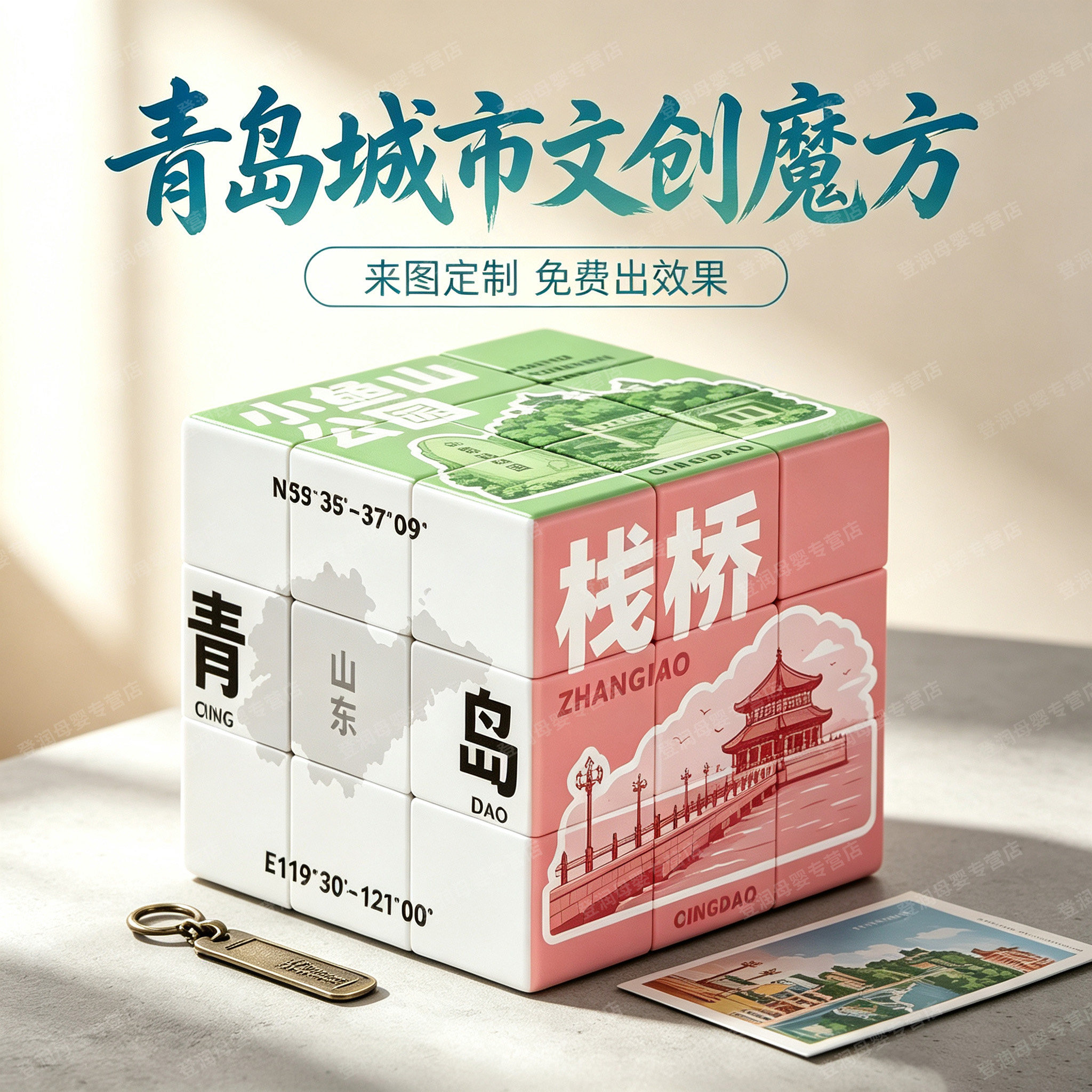 青岛城市山东宣传魔方崂山栈桥周边礼物定制顺滑纪念三阶uv打印