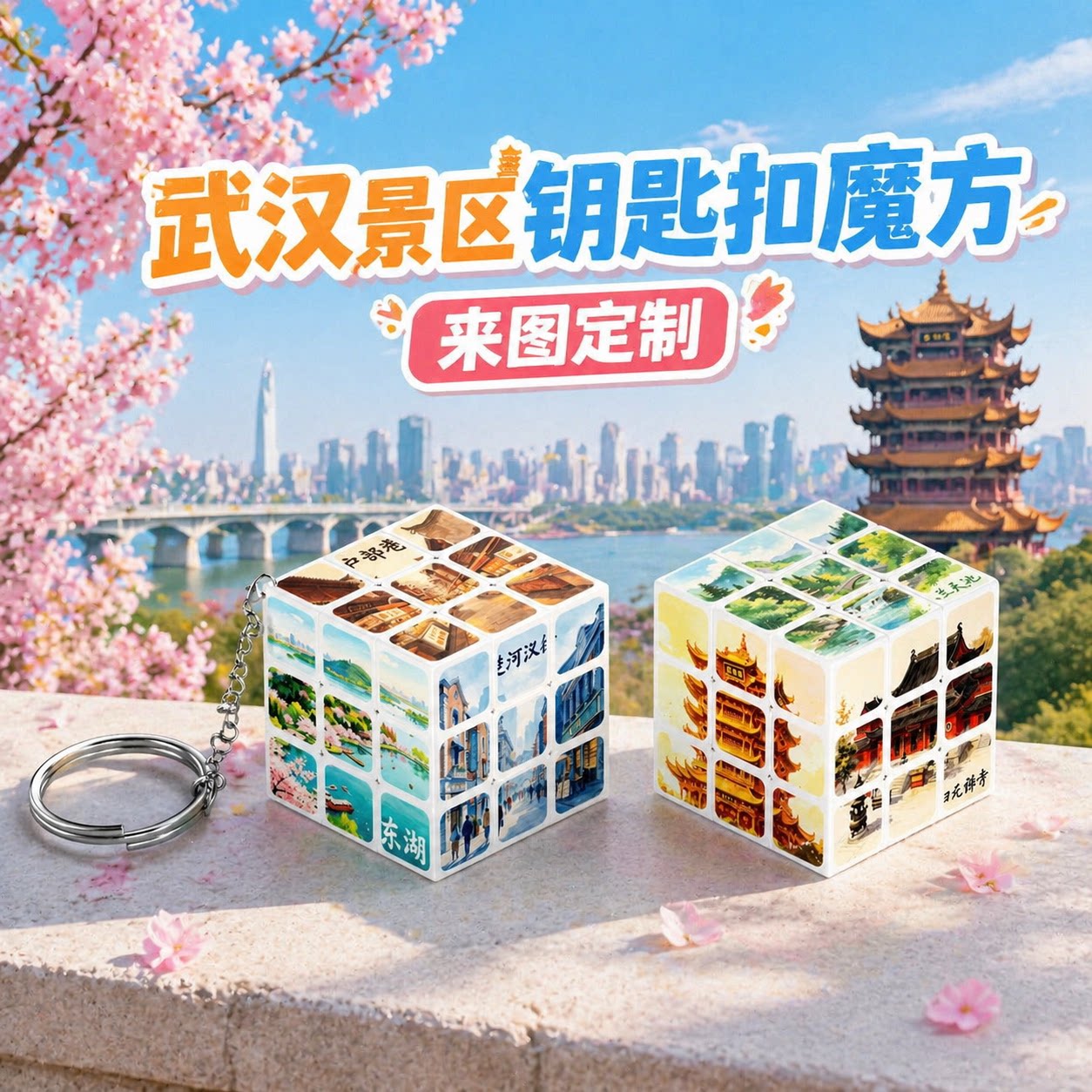 武汉文旅diy定制钥匙扣魔方文创产品纪念品景区旅游城市周边礼品图片
