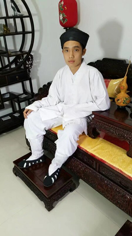 棉麻白色对襟道袍（上衣加裤子）道衣道服三宝领对领服装