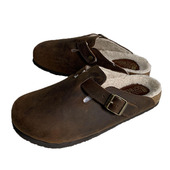 44保暖室内休闲鞋 外贸欧美大码 头层牛皮平底包头拖鞋 2024年男女款