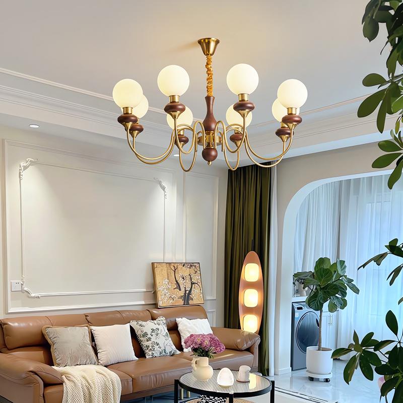 飞朵 2024新款法式中古风客厅吊灯大厅主灯新中式胡桃木灯具