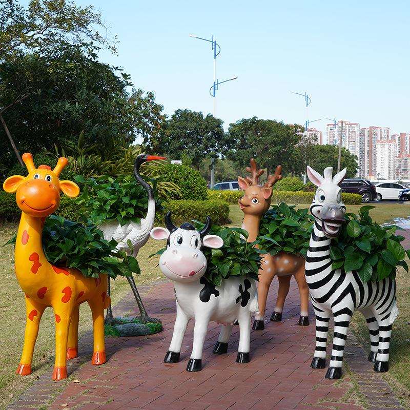 新款玻璃钢动物花园庭院城市公园户外景观雕塑可爱卡通花缸装饰