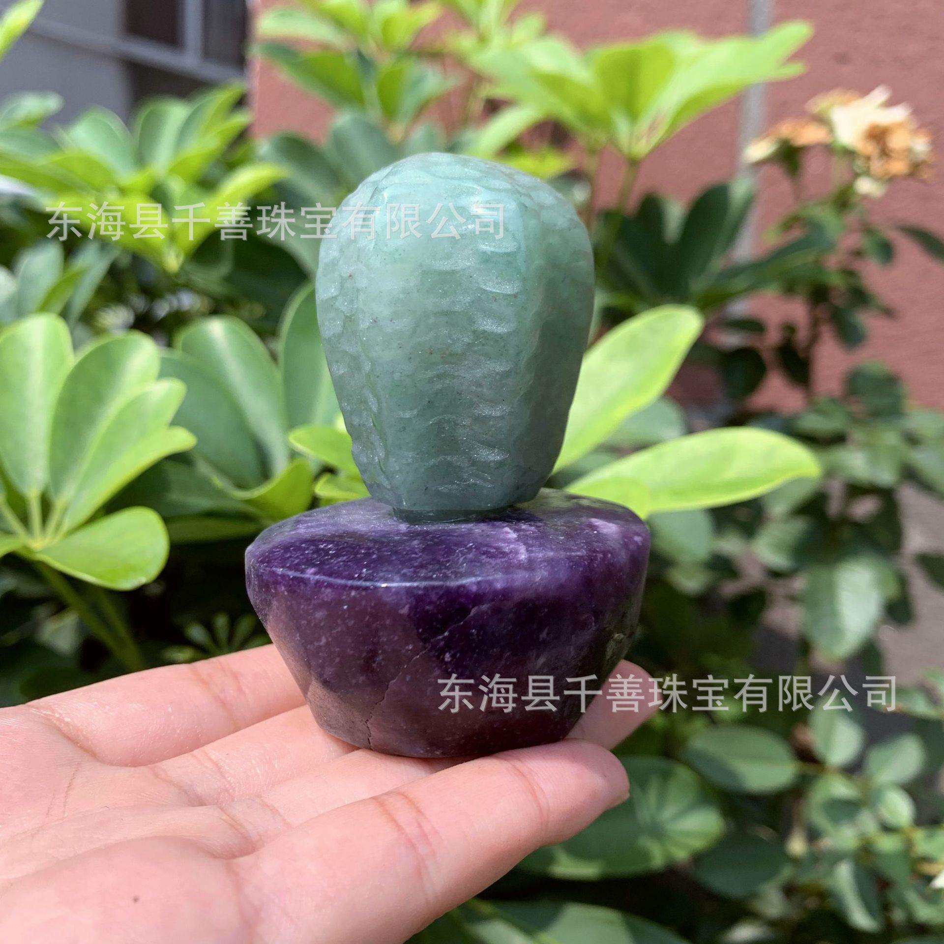 跨境热卖东陵玉仙人掌水晶盆栽雕刻件手工水晶创意摆件 收藏家居