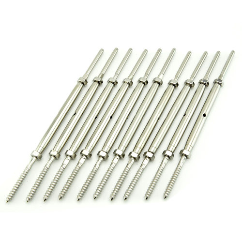 10支装316不锈钢直杆木螺丝1/8"钢丝绳缆花篮接线器木桩