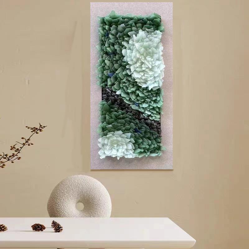 海玻璃手工拼贴立体实物画客厅玄关走廊餐厅现代简约装置壁画