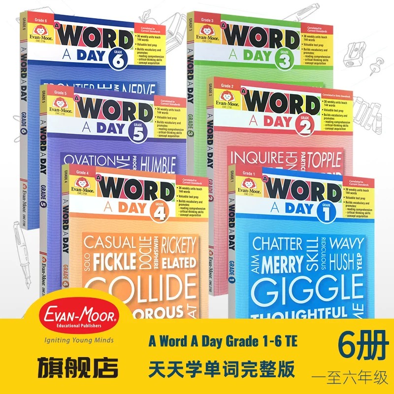 Evan-Moor A Word A Day Grade TE 天天学单词 教师版 美国加州教辅 evanmoor 美国原版进口少儿英语一年级到六年级