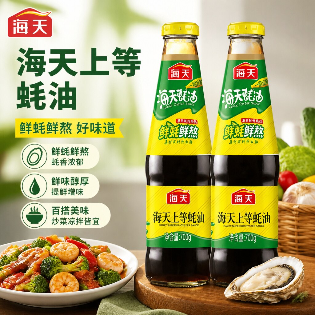 海天上等蚝油700g玻璃瓶装家用炒菜烹饪提鲜调味拌馅火锅点蘸蚝油图片