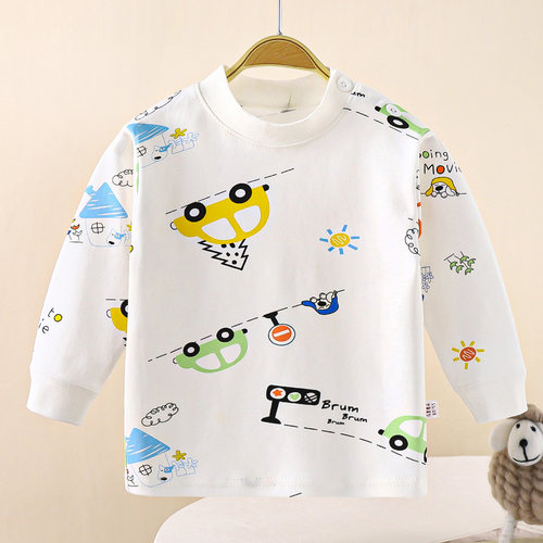 宝宝彩棉上衣贴身纯棉打底秋衣圆