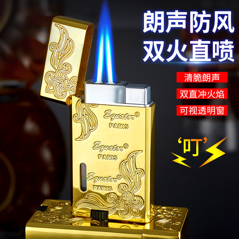 朗声金属侧滑砂轮钢音充气打火机防风直冲蓝焰个性创意送男友礼物