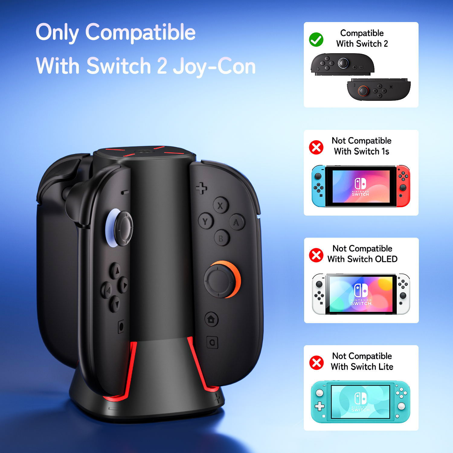 适用任天堂switch2底座充电器手柄充电站Joy-Con充电支架幻彩快充