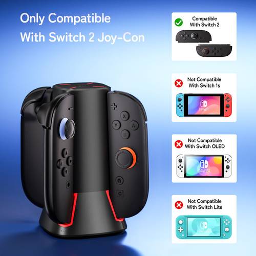 适用任天堂switch2底座充电器手柄充电站Joy-Con充电支架幻彩快充