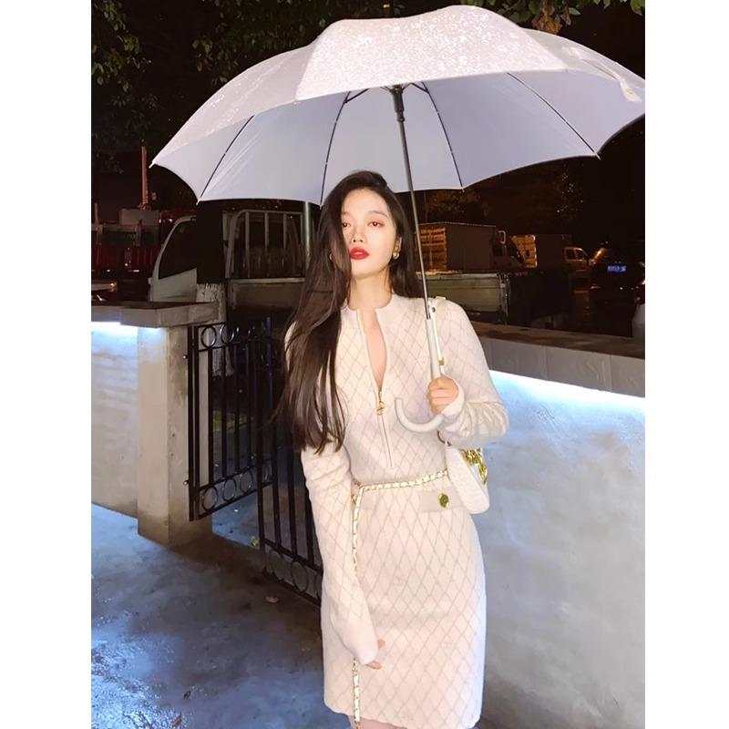 FAshi 2023秋冬装法式名媛针织连衣裙气质女神范修身显瘦打底裙子