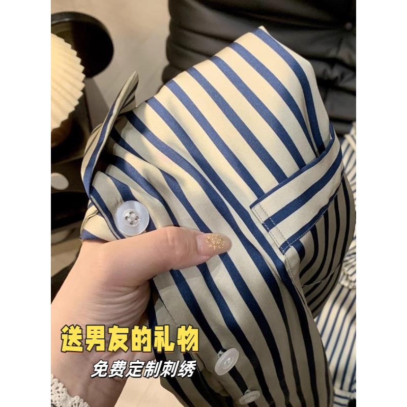 男用丝绸睡衣春夏高档条纹大码家装
