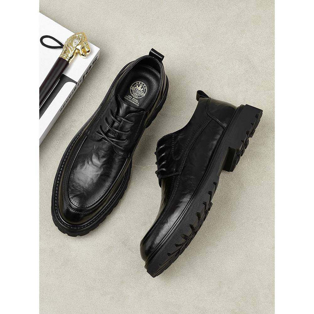 男士皮鞋年轻款式2025新款商务休闲真皮透气厚底增高皮鞋男士婚礼