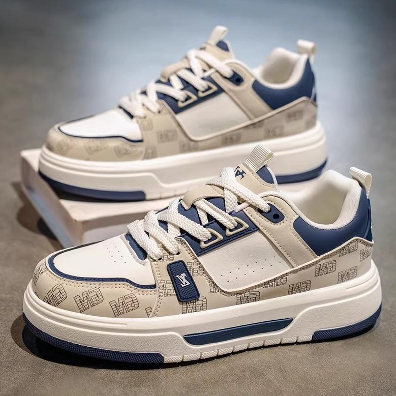 男鞋2025新款秋季高级感皮面厚底休闲板鞋青少年运动百搭小白潮鞋