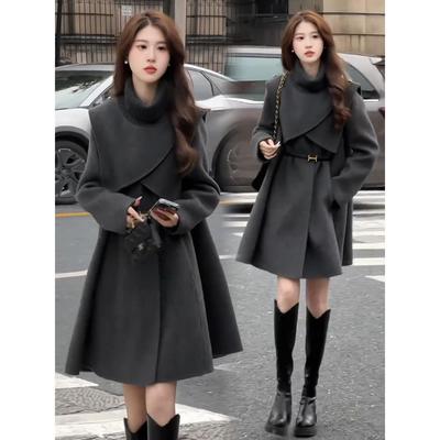 香港代购法式斗篷毛呢外套女2025秋冬新款洋气显瘦中长呢子大衣潮