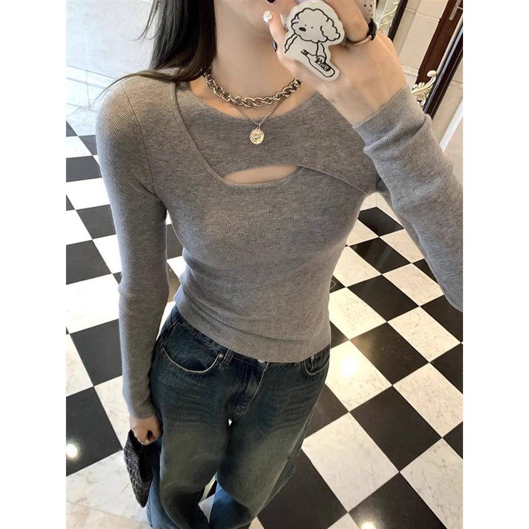 2024秋冬新款法式针织衫女绝美独特气质修身设计感性感小众打底衫