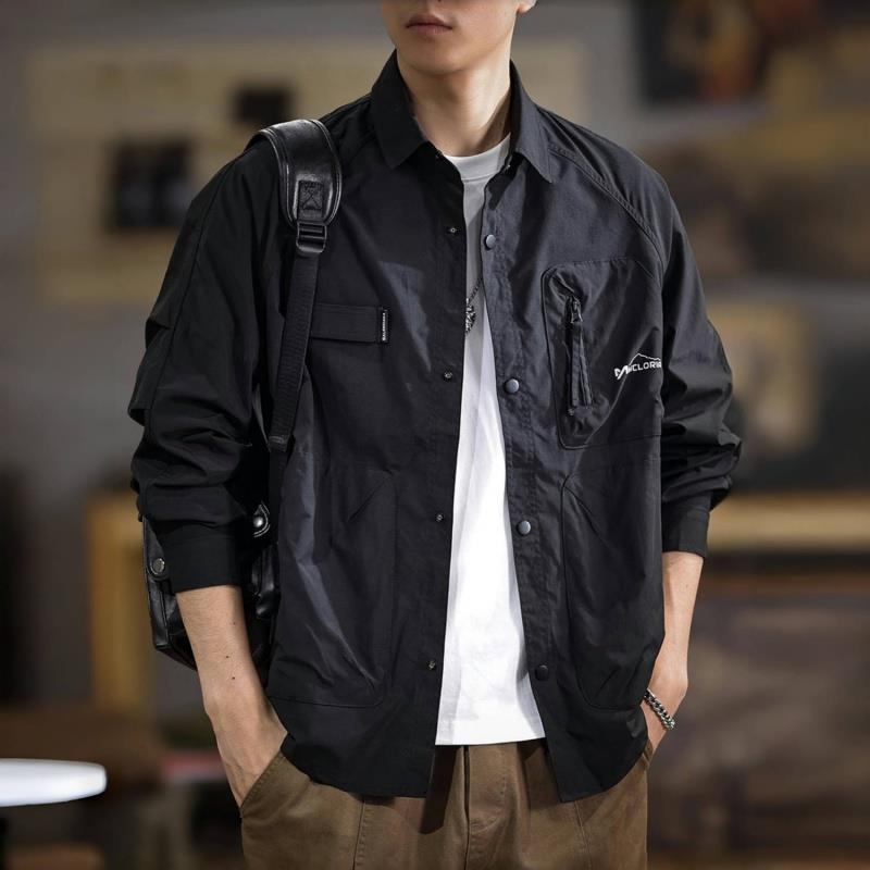 潮牌2025新款休闲工装夹克男秋季港风翻领上衣大码多口袋男款外套