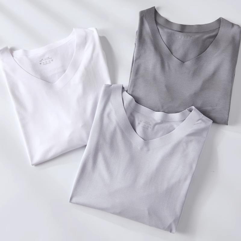 GM新潮 莫代尔打底衫男薄款无痕发热衣长袖V领男士秋衣卫生裤套装