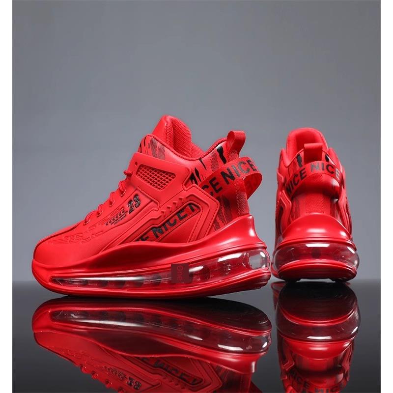 正宗品牌高端时尚红色男鞋2024多功能休闲跑步运动气垫内增高爸爸