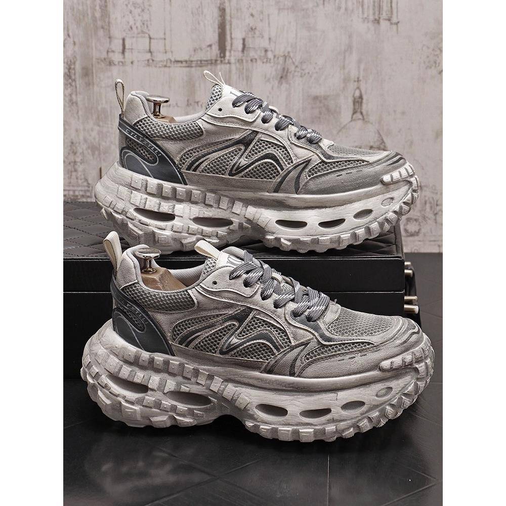 潮牌男鞋春秋覆古厚底ins休闲老爹鞋百搭做旧轮胎底透气运动潮鞋