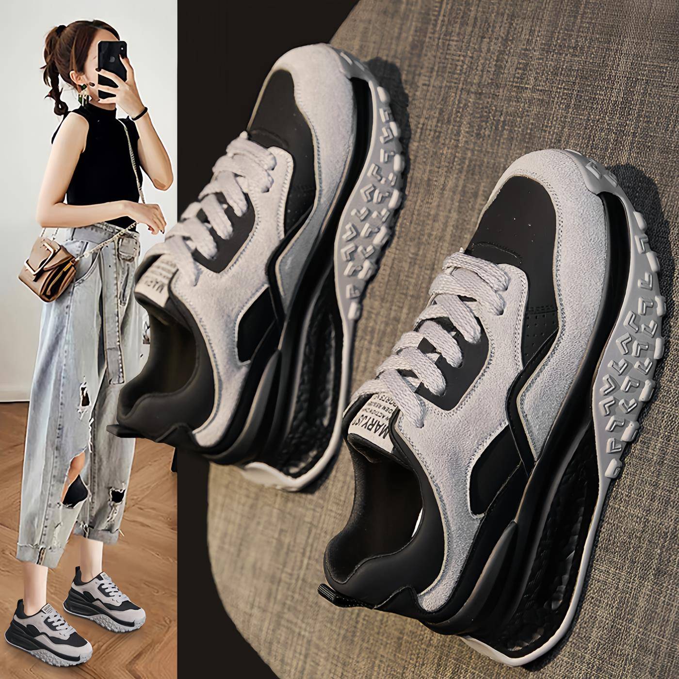 香港老爹鞋女鞋2025春季新款百搭厚底内增高运动休闲夏季网面透气