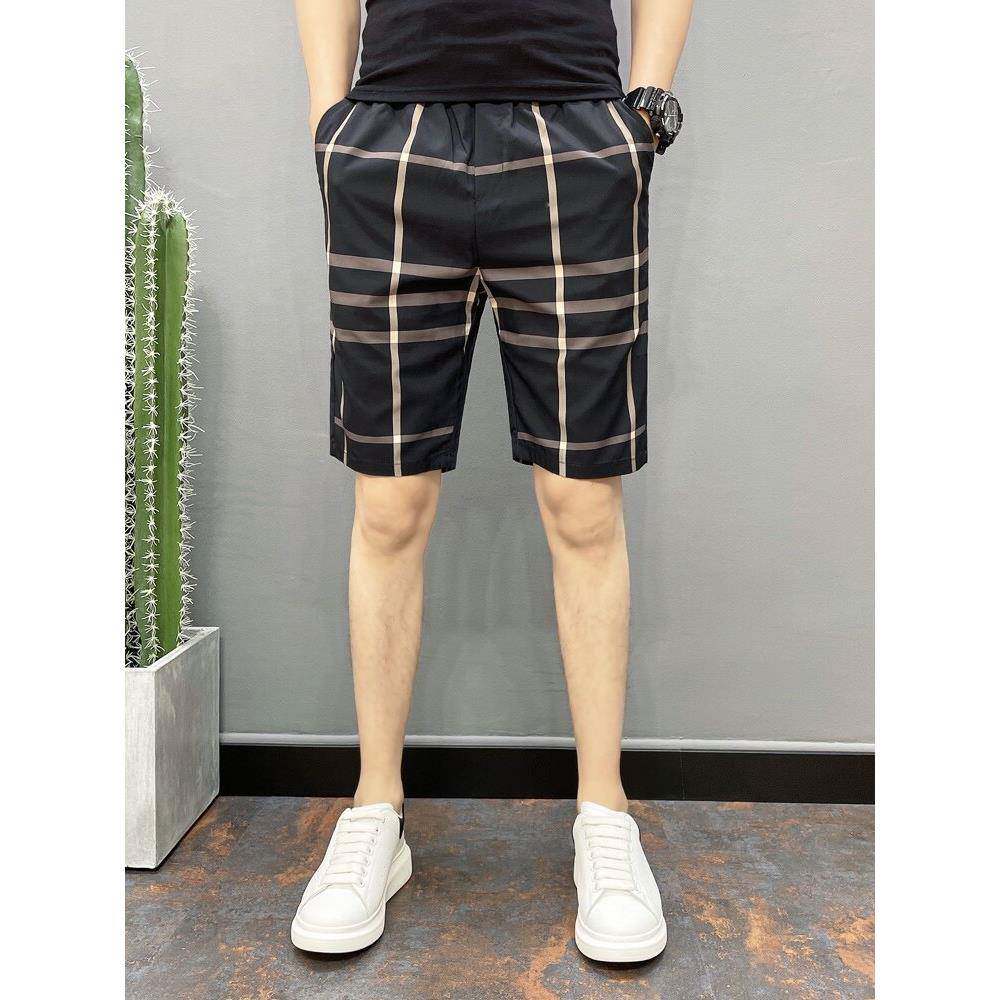 欧洲站潮牌格子短裤男高端潮流四分裤夏季薄款休闲男士时尚五分裤