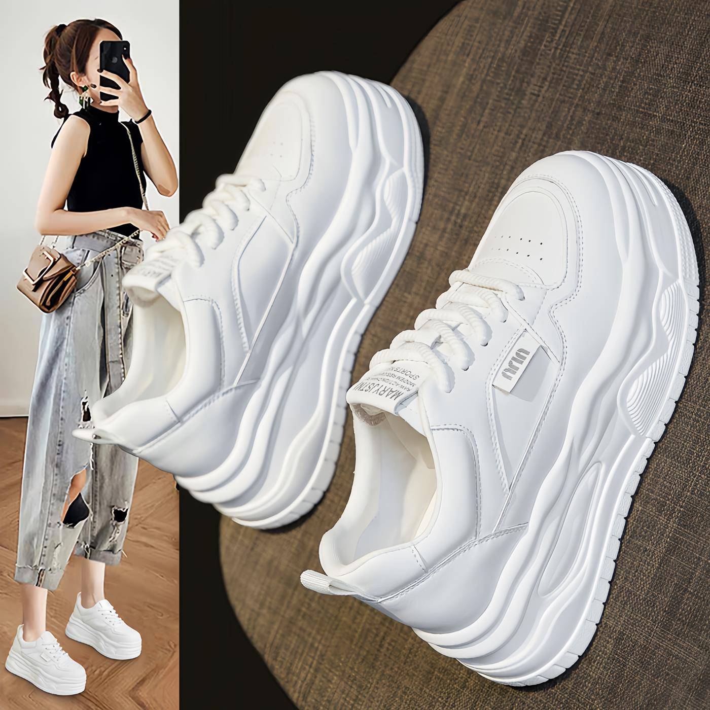 香港小白鞋女鞋2025春季新款爆款百搭厚底内增高运动休闲夏季板鞋