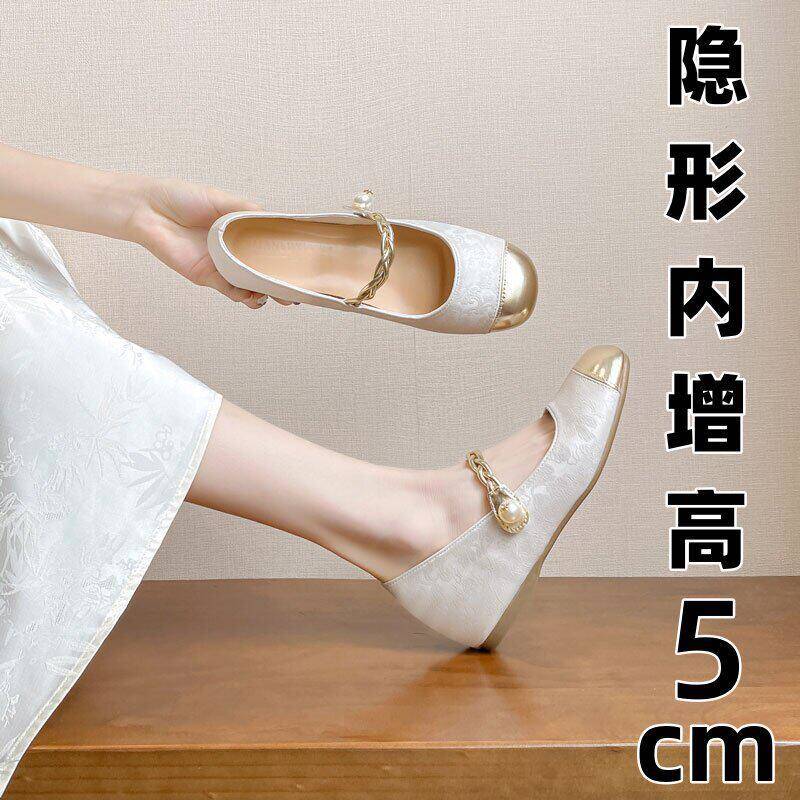 香港内增高5cm小个子玛丽珍鞋女浅口新款中式国风配裙子高跟单鞋