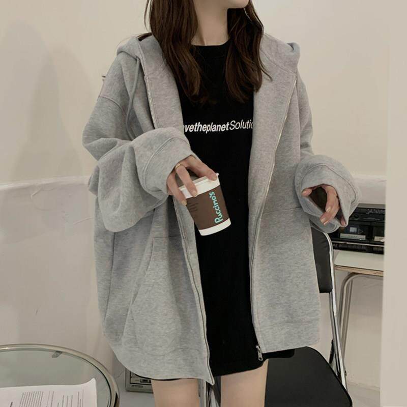 网红连帽卫衣女2026春秋新款韩版加绒宽松中长款爆款开衫拉链外套