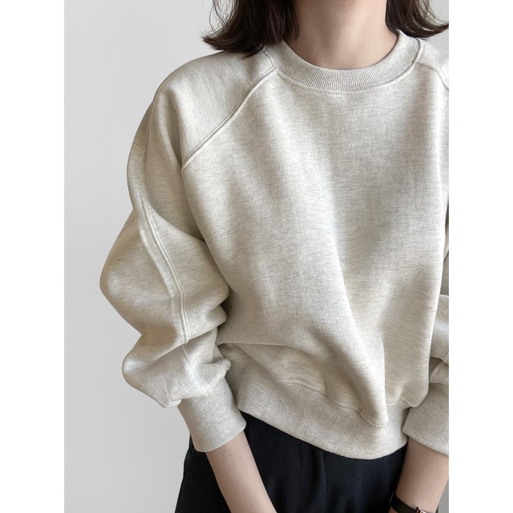 欧洲站灰色长袖卫衣女2025春秋冬季新款加绒宽松短款小个子上衣潮