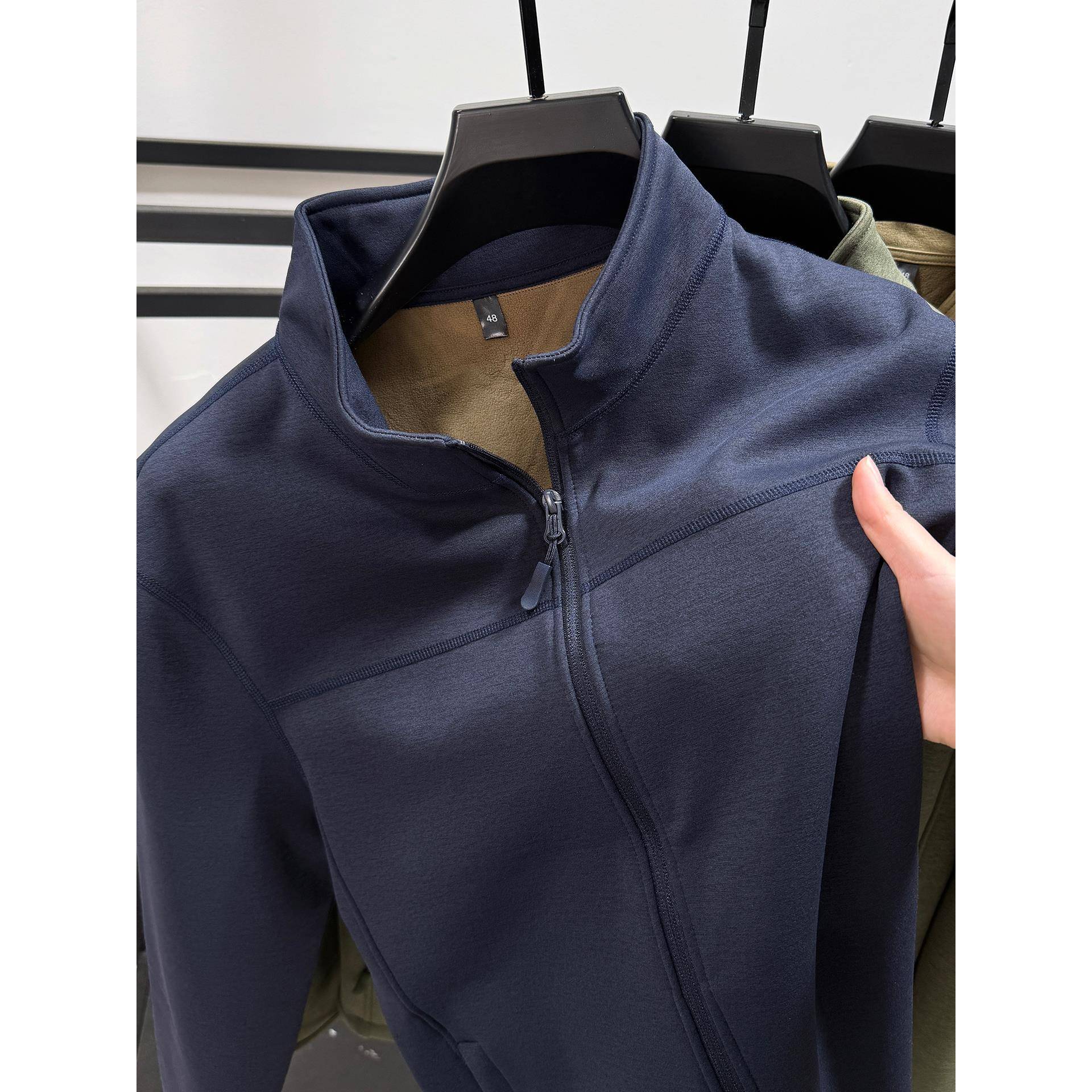 MAROLIO~摇粒绒立领运动卫衣外套男士冬季户外加绒加厚开衫夹克潮