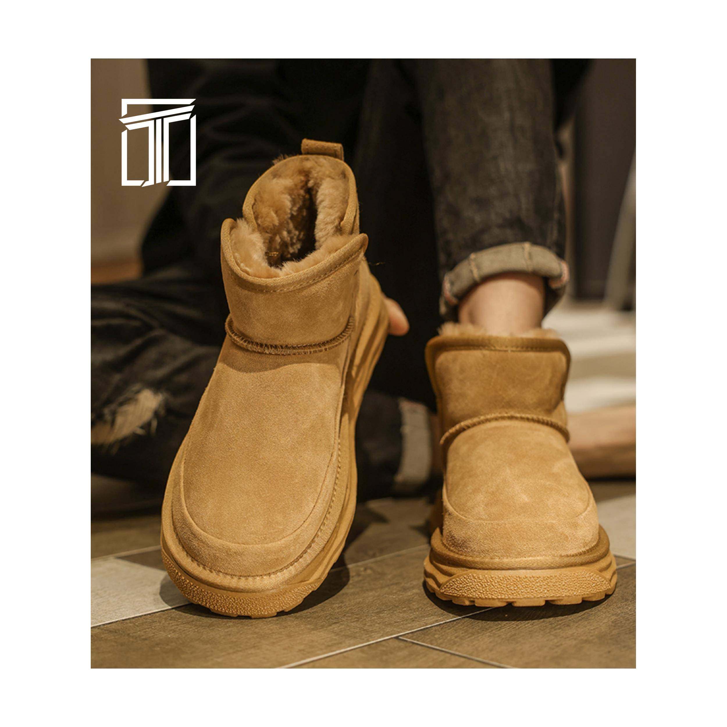 香港ITUN7G冬季新款男鞋厚底覆古皮面加绒保暖防滑舒适轻便雪地靴