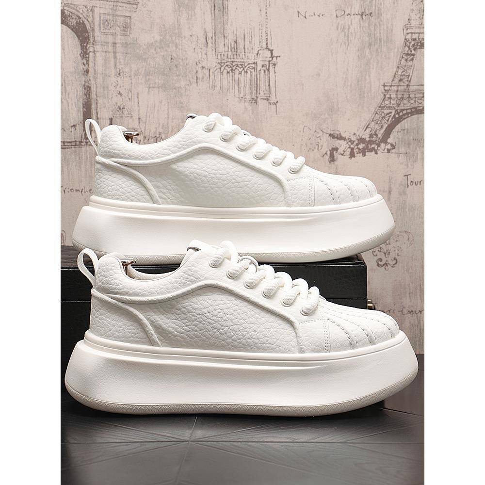 香港ITUN7G冬季新款厚底男鞋覆古皮面低帮百搭休闲鞋运动板鞋潮鞋