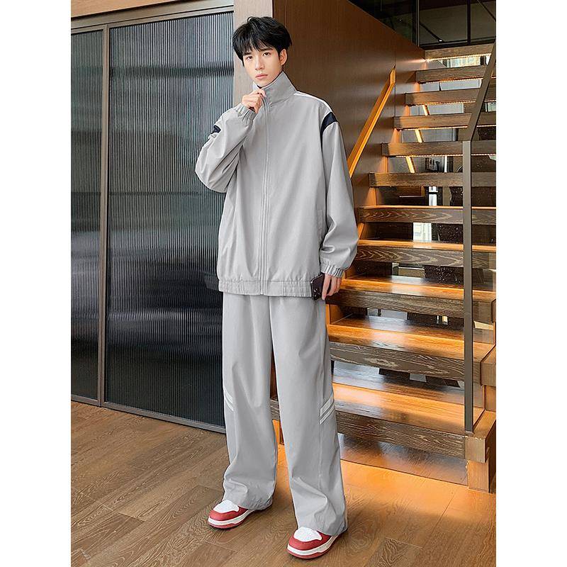 it neith BIAS潮牌休闲两件套秋宽松拼接时尚夹克阔腿裤运动套装